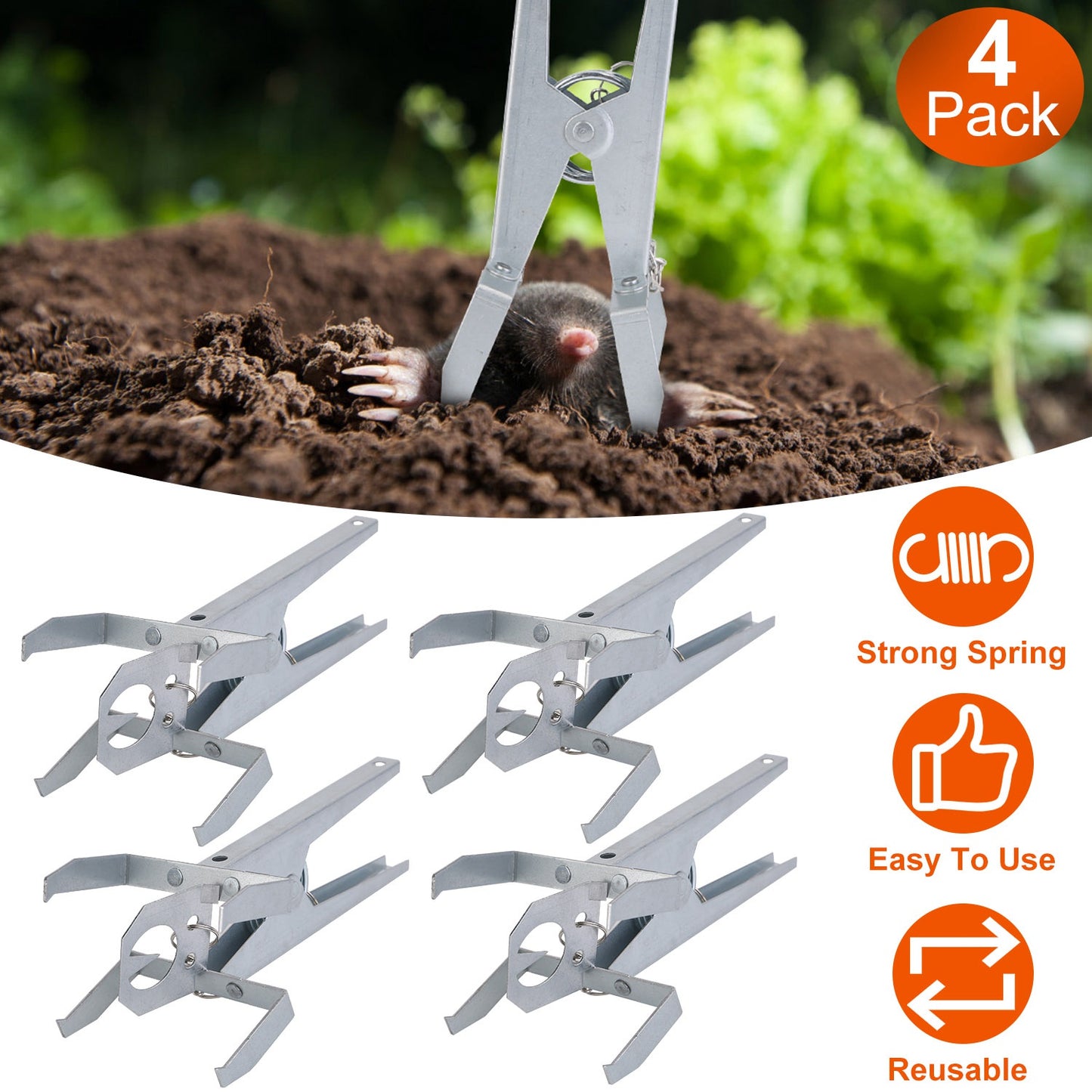 Reusable Mole Traps with Scissor Jaw - 4 Pack