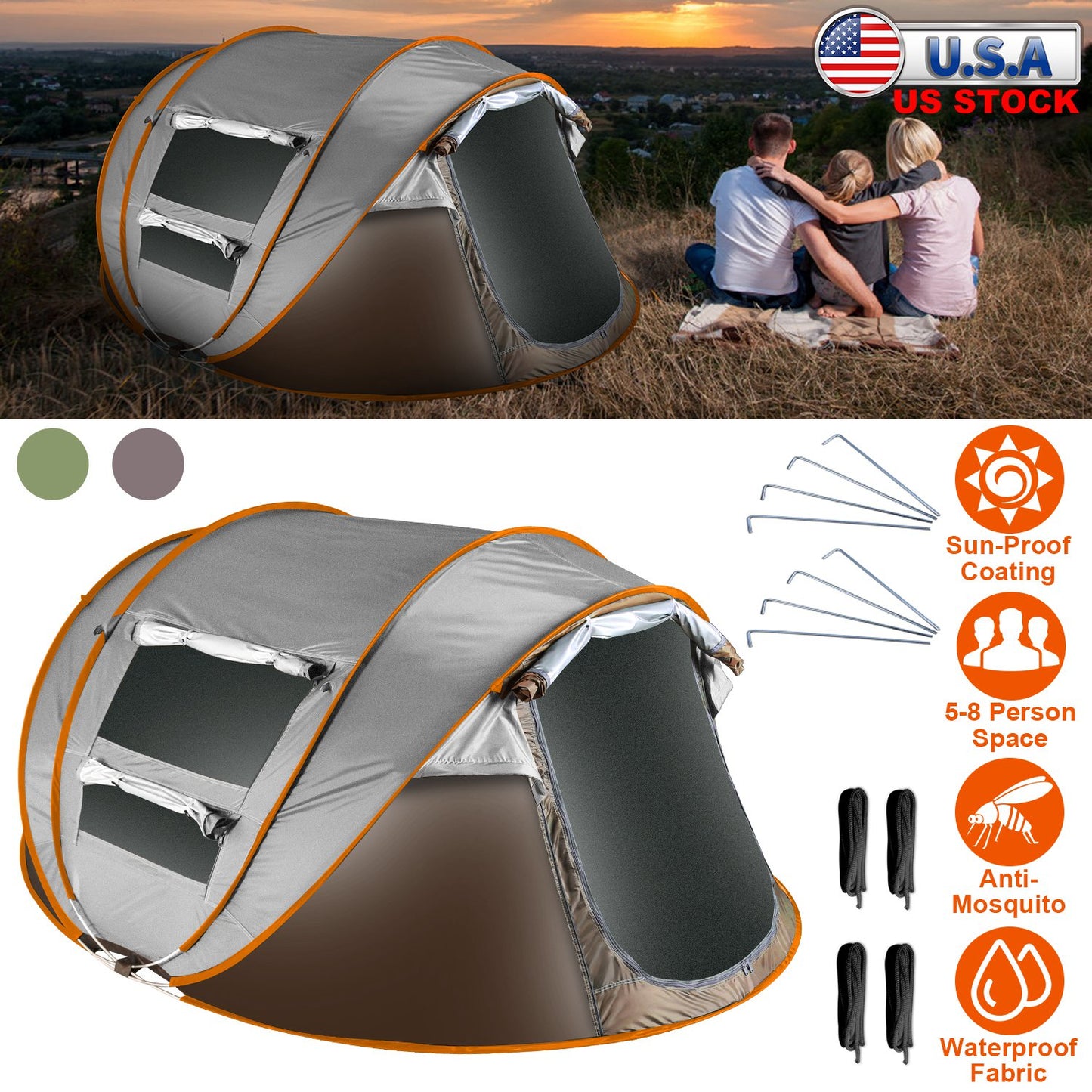 Pop Up Tent 5-8 Person Instant Setup Waterproof Camping Tent