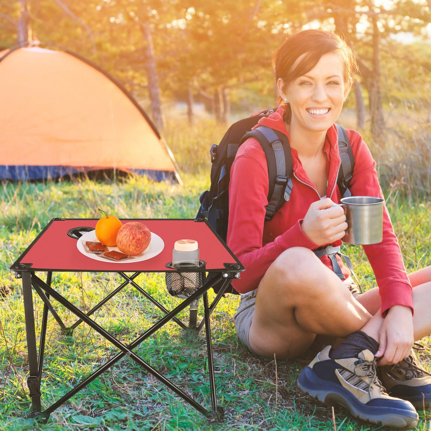 Foldable Camping Table with Cup Holders & Carry Bag (2-Pack)