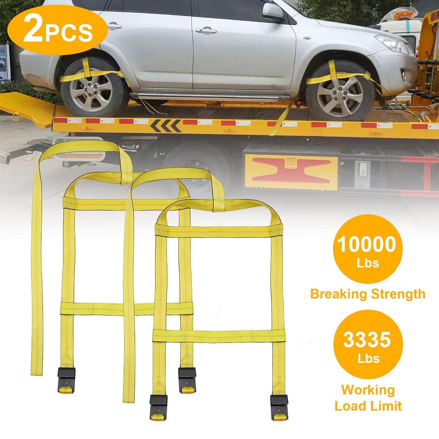 Adjustable Tow Dolly Tire Basket Straps with Flat Hooks (2-Pack)