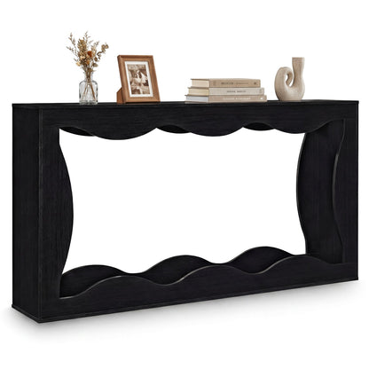 63 Inch Console Table 2-Tier Narrow Entryway Table with Wavy Edge Storage Shelf