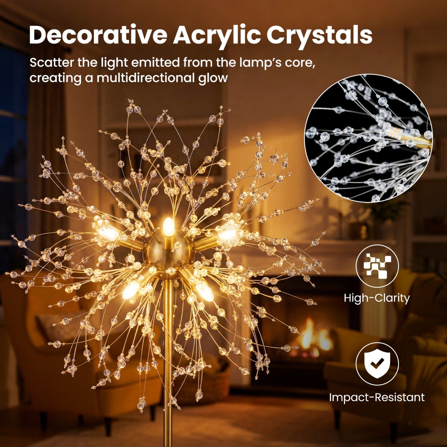 63-Inch Crystal Floor Lamp with Acrylic Crystals