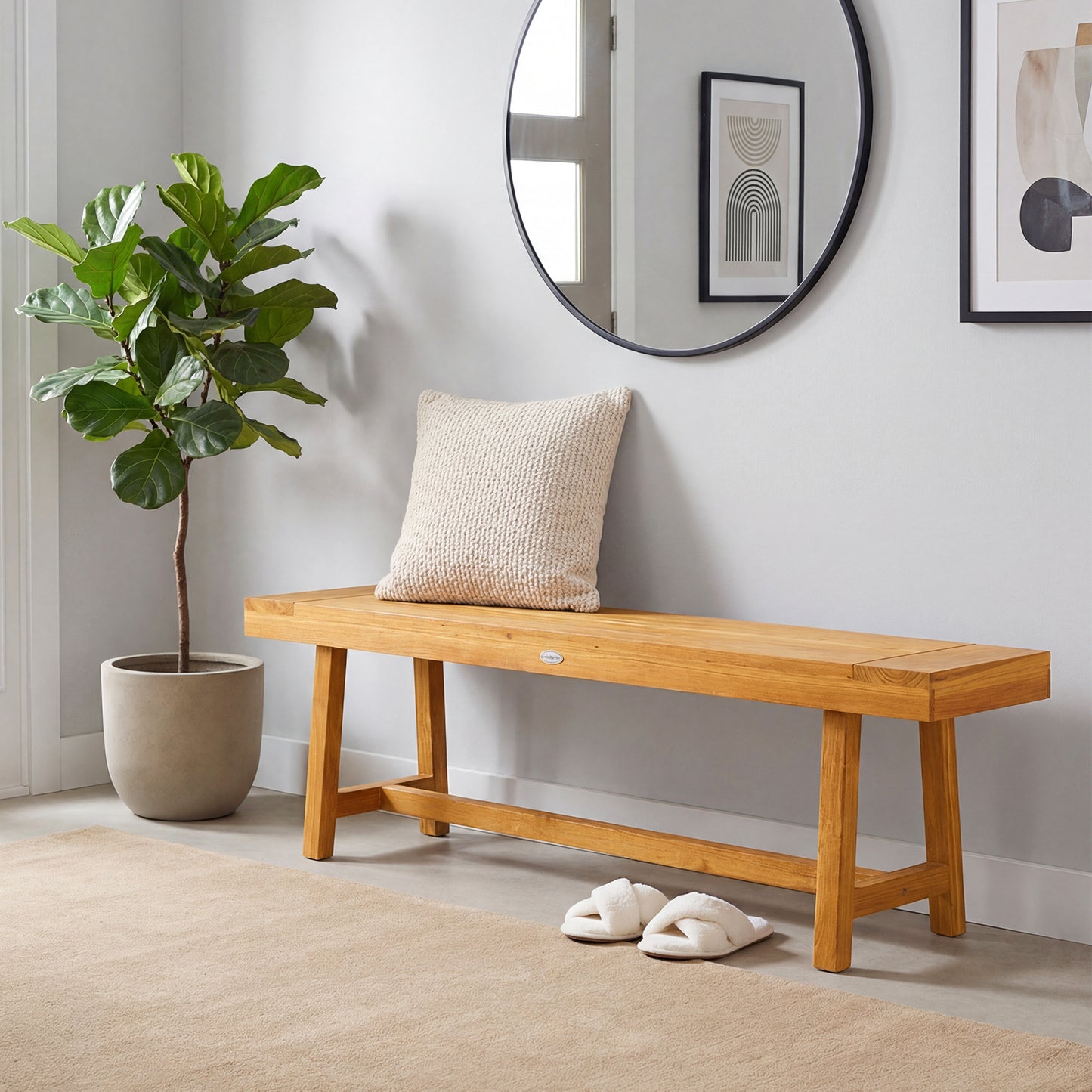 63-Inch Teak Wood Bench for 3 People
