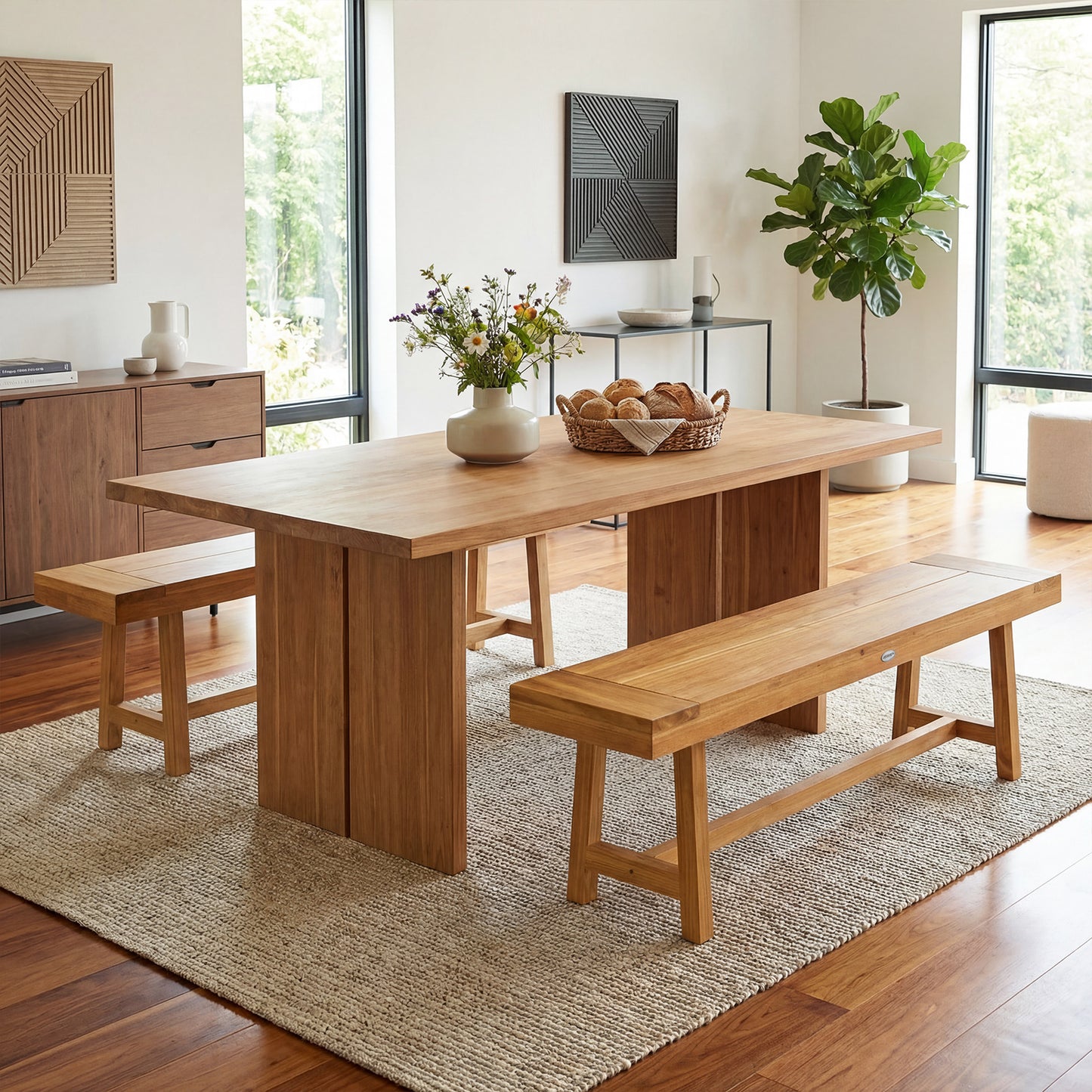 63-Inch Teak Wood Bench for 3 People