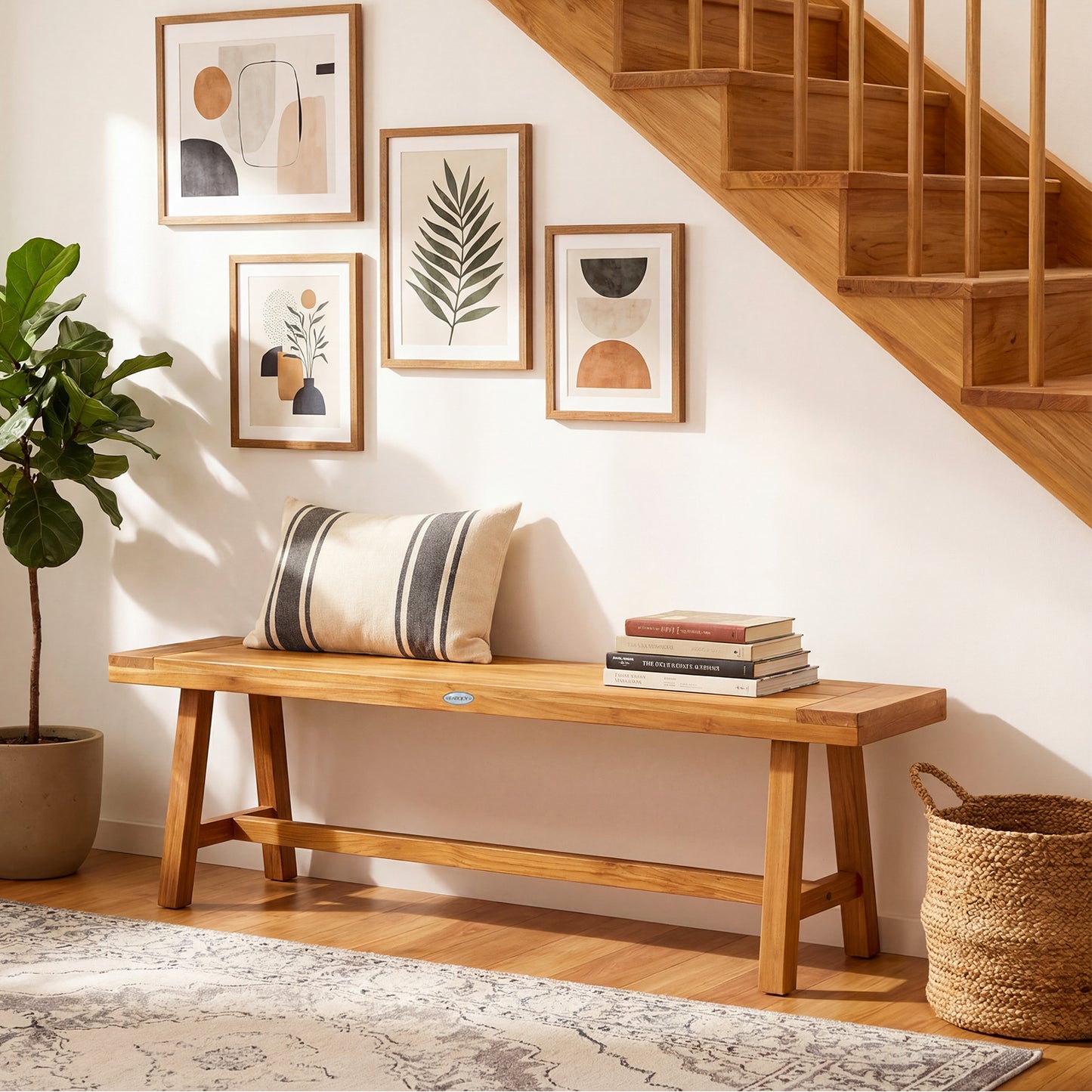 63-Inch Teak Wood Bench for 3 People