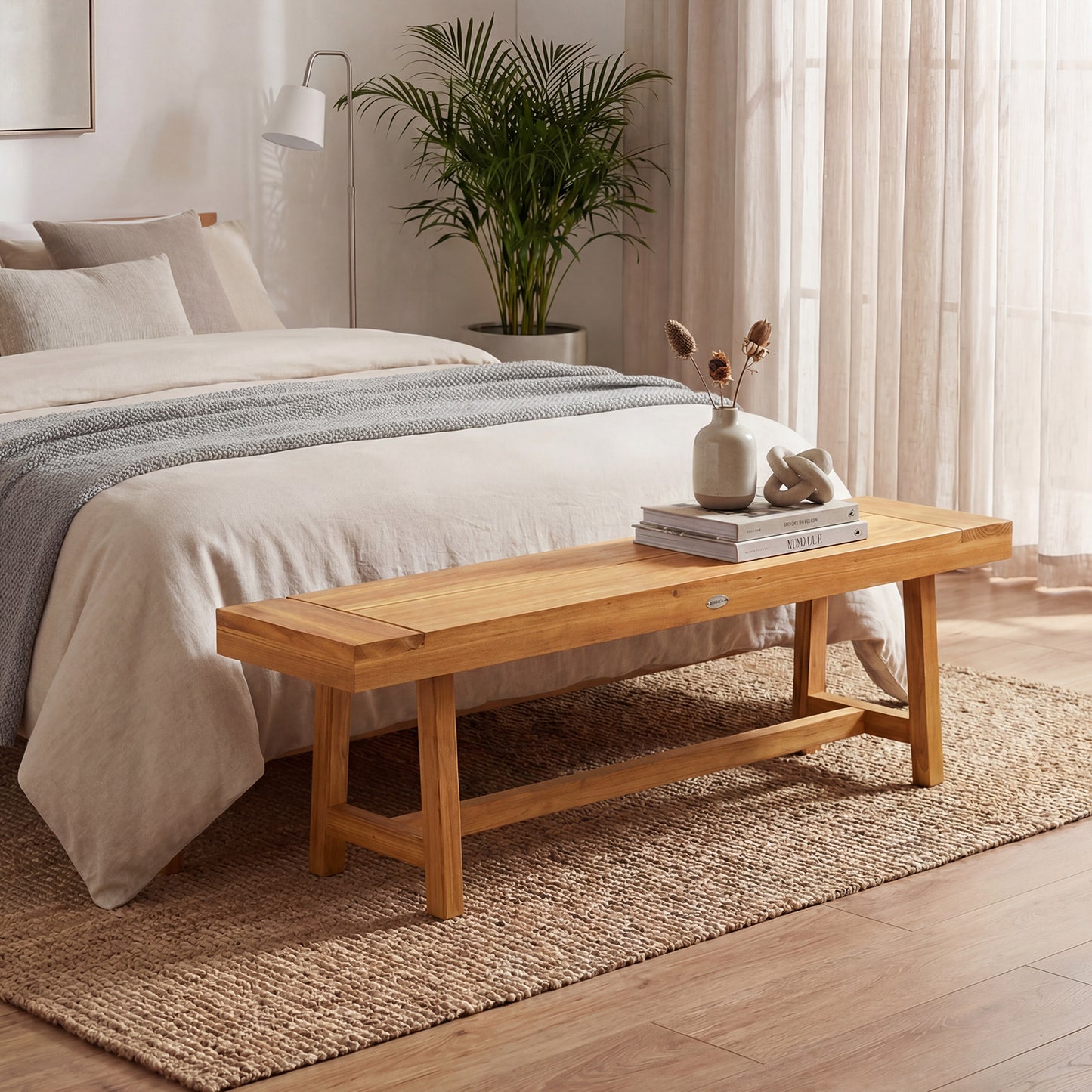 63-Inch Teak Wood Bench for 3 People