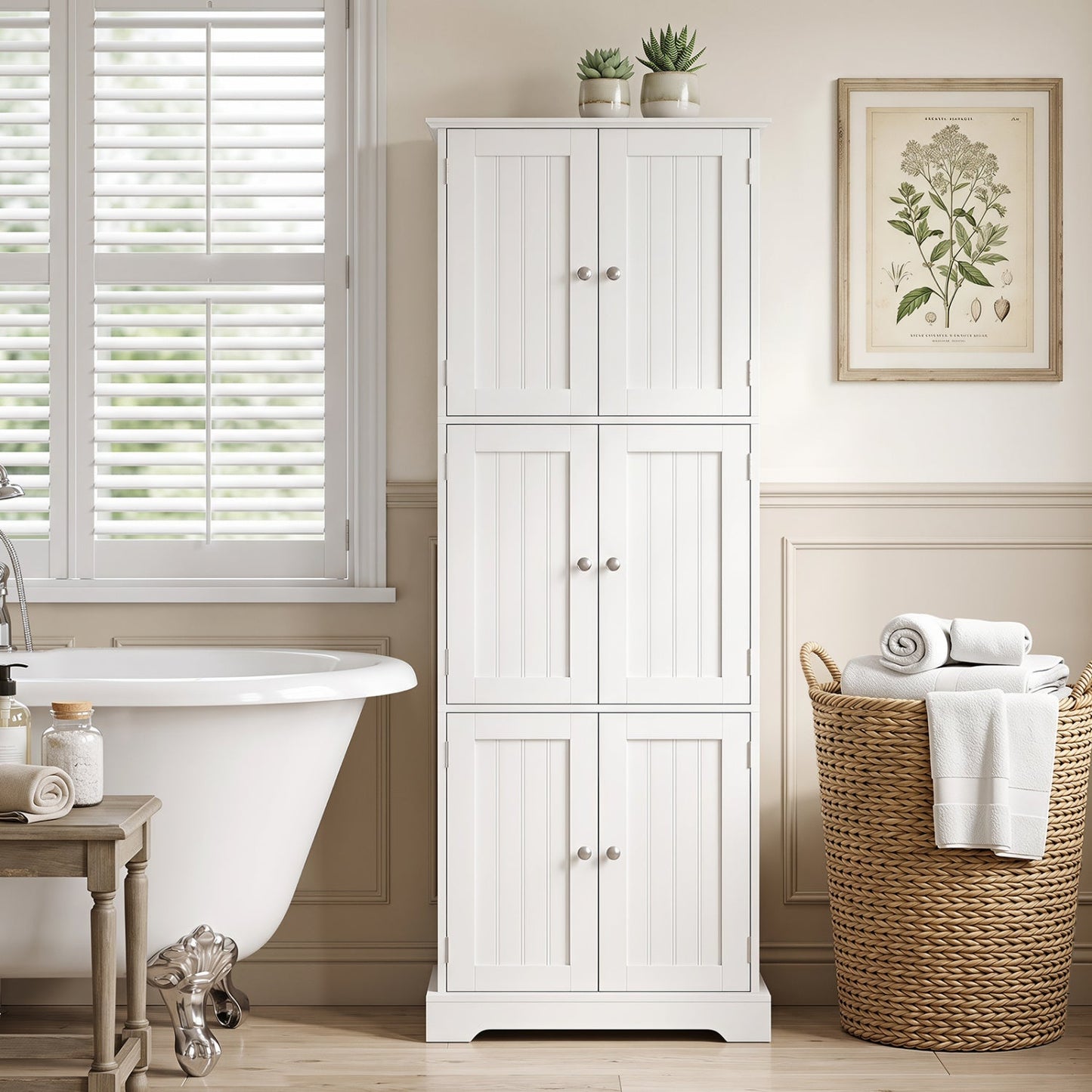 63-Inch Tall Bathroom Storage Cabinet with 6 Doors