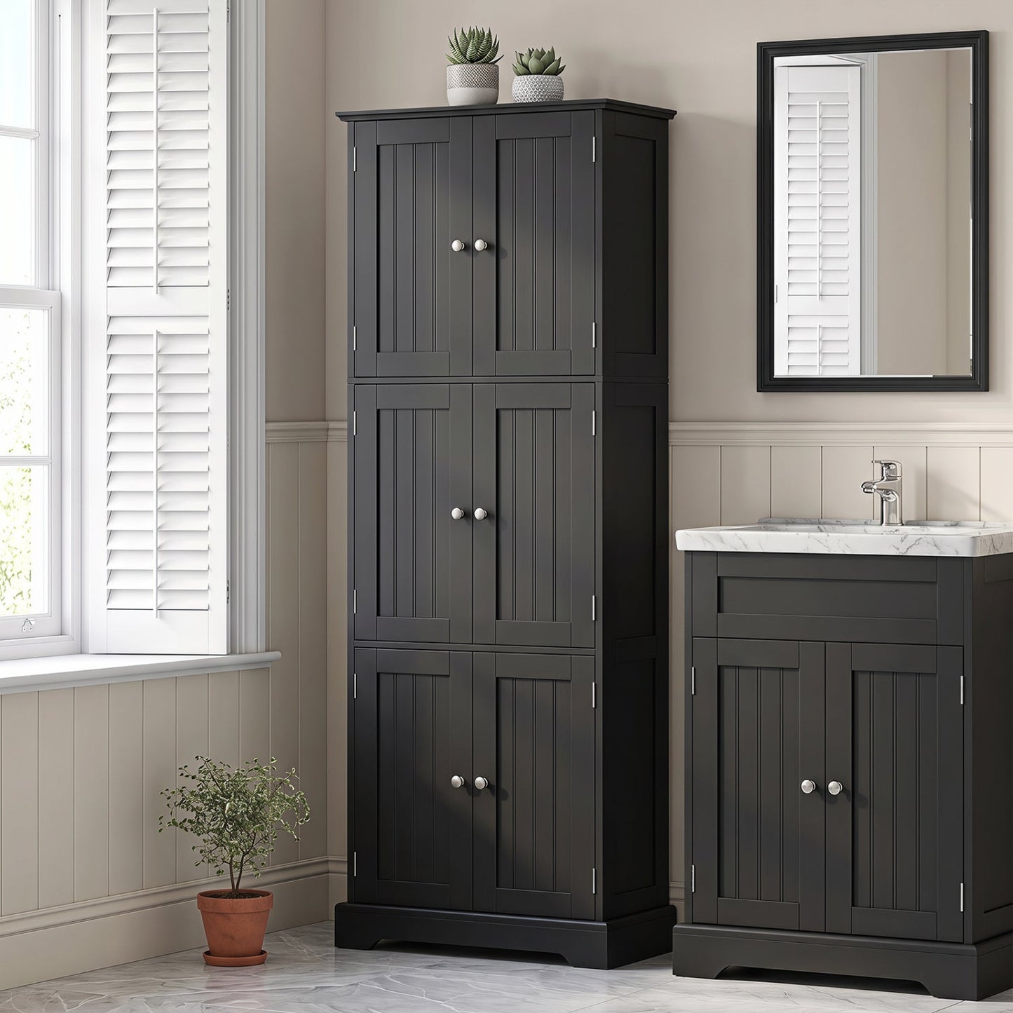 63-Inch Tall Bathroom Storage Cabinet with 6 Doors
