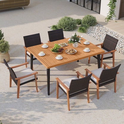63 Inches Outdoor Indoor Dining Table with 1.97 Inches Umbrella Hole and Metal Legs
