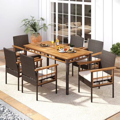 63" Outdoor Dining Table with Acacia Wood Slatted Tabletop
