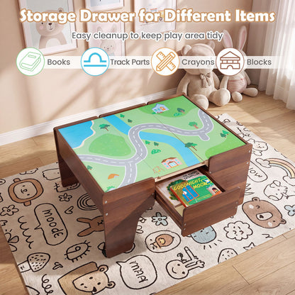 63 Piece Kids Train Table with Storage Drawer and Reversible Tabletop