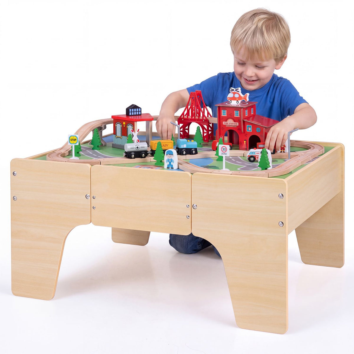 63 Piece Kids Train Table with Storage Drawer and Reversible Tabletop