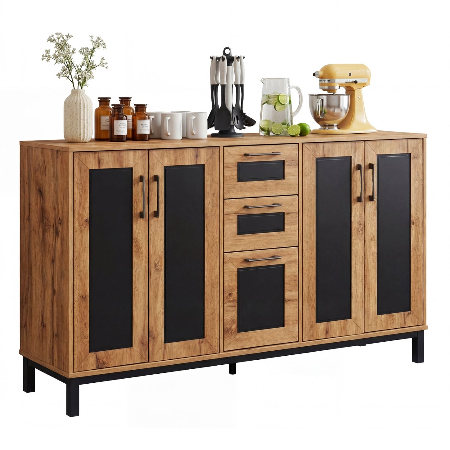 63" Sideboard Buffet Cabinet with 3 Drawers and Storage Shelves