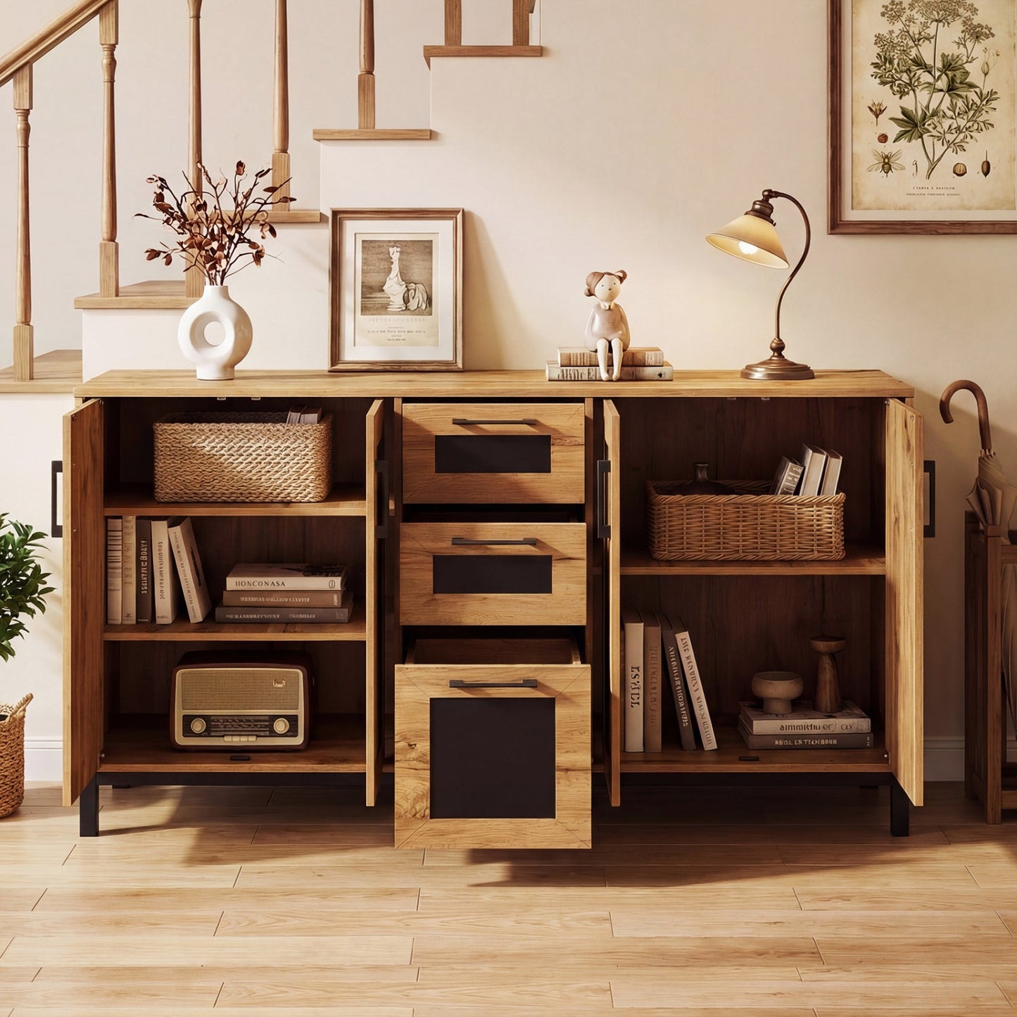 63" Sideboard Buffet Cabinet with 3 Drawers and Storage Shelves