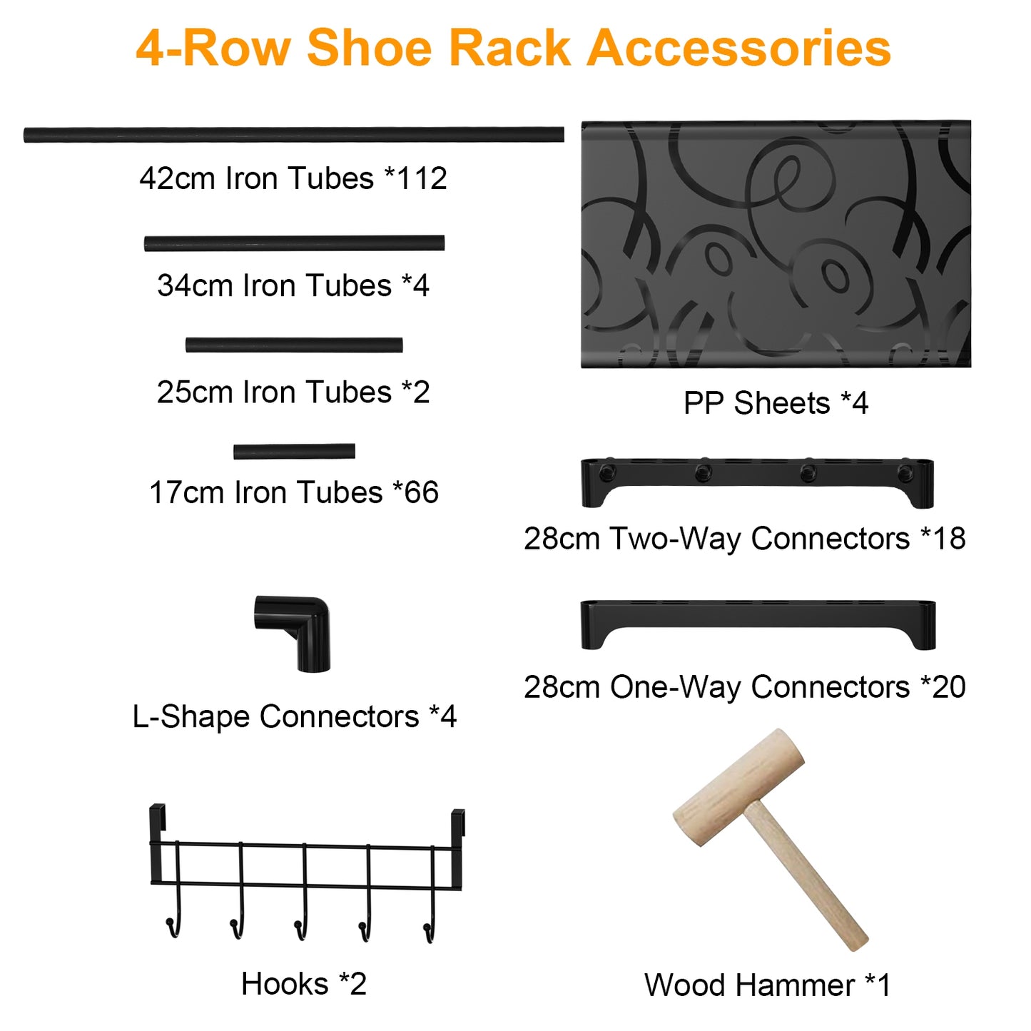 8-Tier Metal Shoe Rack - Holds 56 Pairs with Hooks