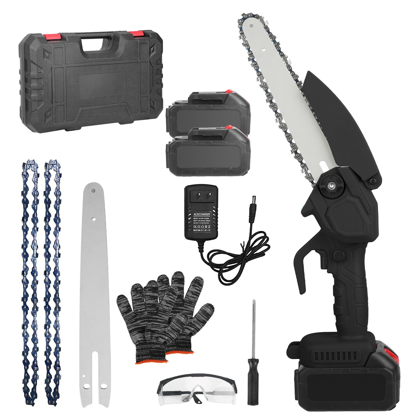 Mini Chainsaw Cordless 8-Inch with 2 Batteries and Accessories