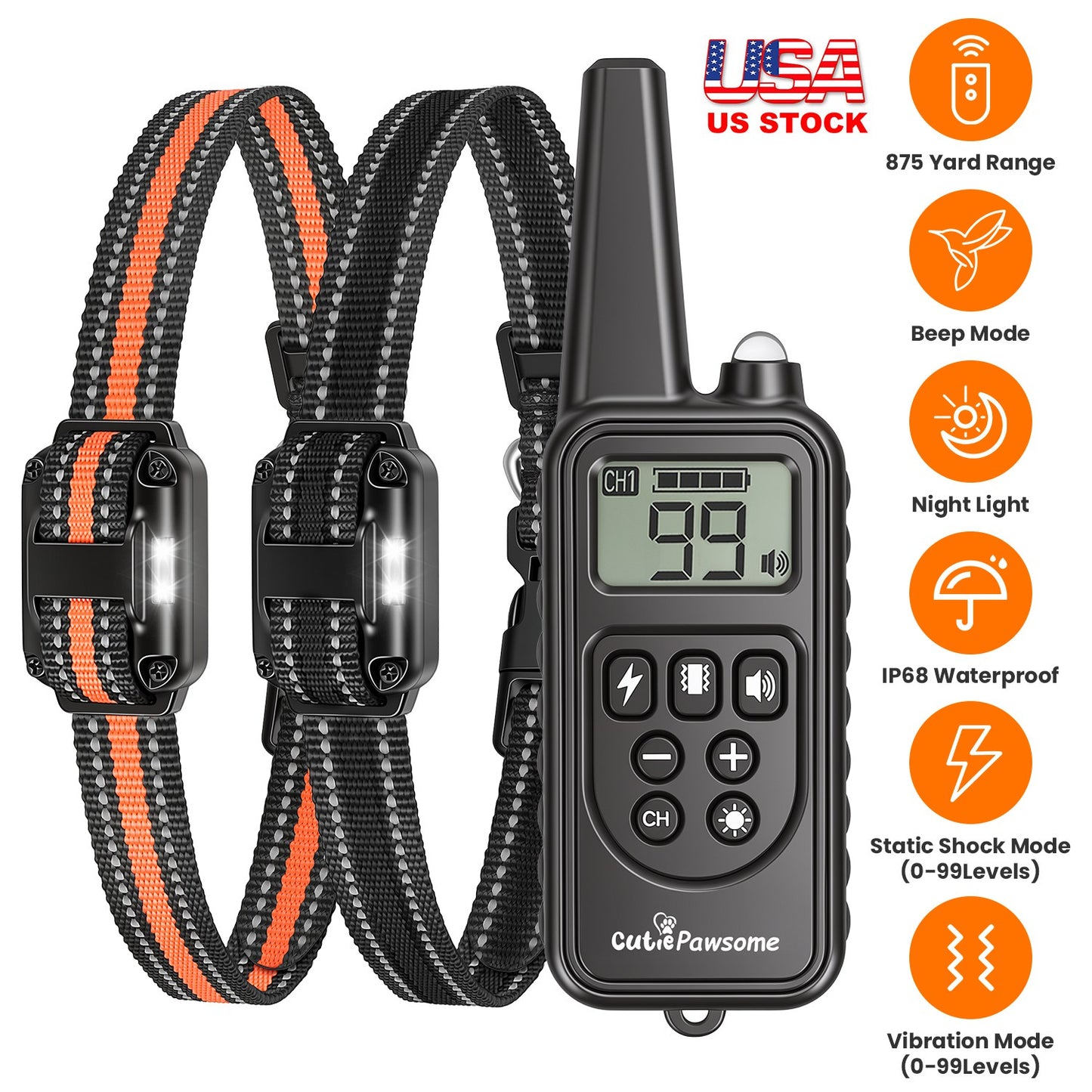 Dog Training Collar Receiver with Adjustable Belt IP67 Waterproof