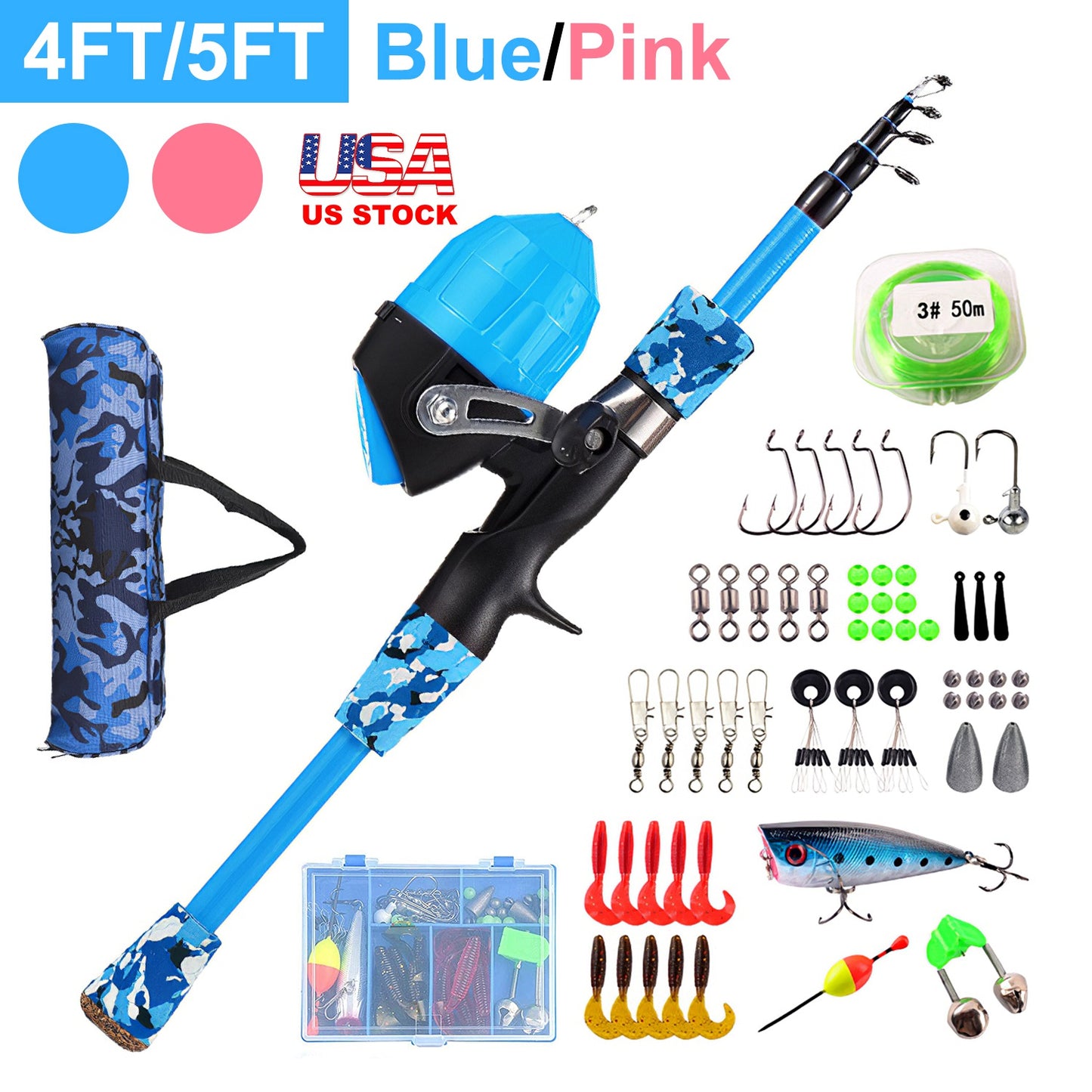 Kids Telescopic Fishing Rod and Reel Combo Starter Kit