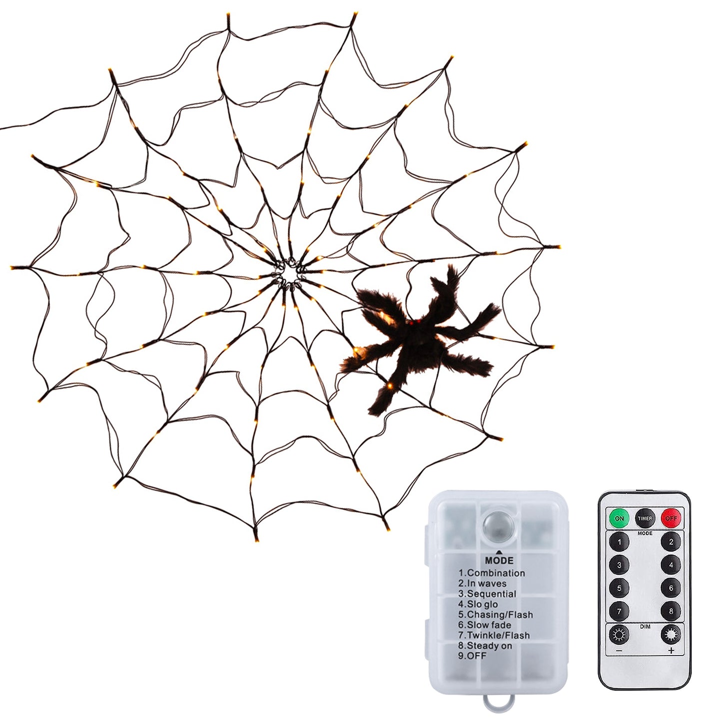 Spider Web Light with Hairy Spider - 70 LED Halloween Decoration