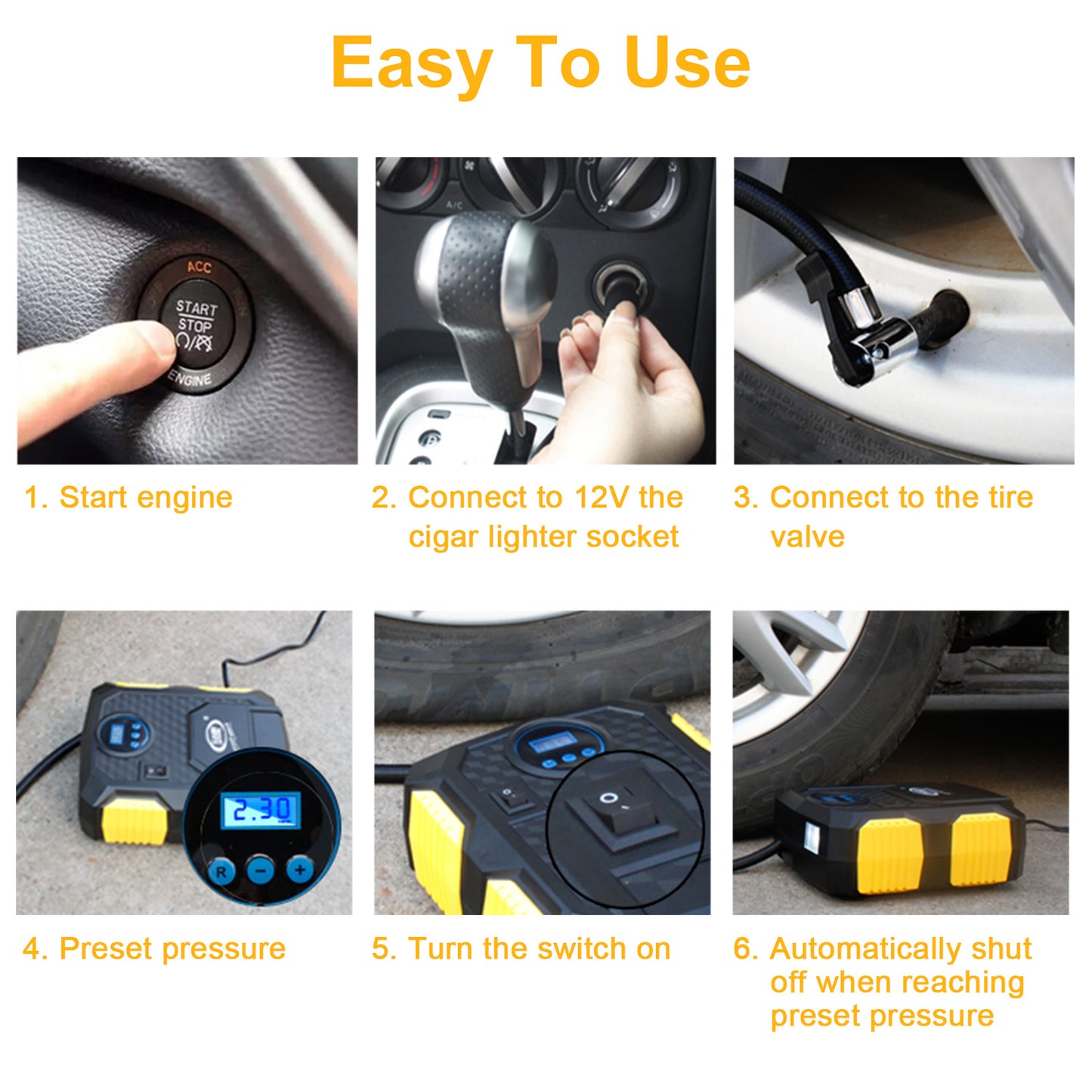12V Tire Inflator with LCD Display & Auto Shut-Off 150 PSI