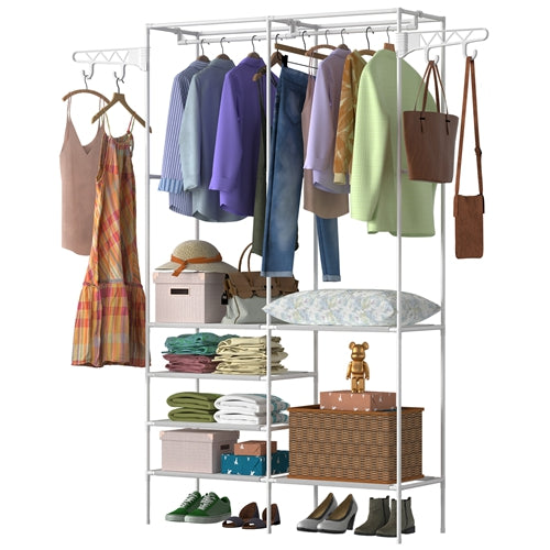 Freestanding Garment Rack with Shelves and Hanging Rods