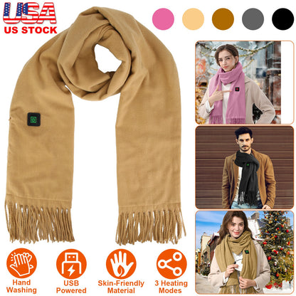 Electric Heated Winter Scarf USB Heating Neck Wrap Unisex Heated Neck Shawl Soft Warm Scarves 3 Heating Modes for Outdoor Cycling Skiing Skating