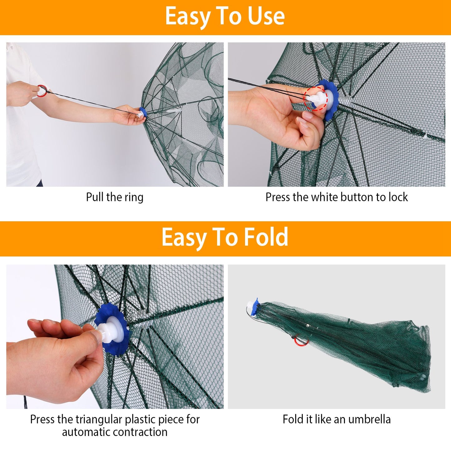 Foldable Fishing Bait Trap with 8 Entrances for Crab & Shrimp