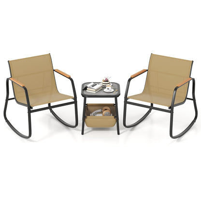 3-Piece Rocking Bistro Set with Side Table and Storage
