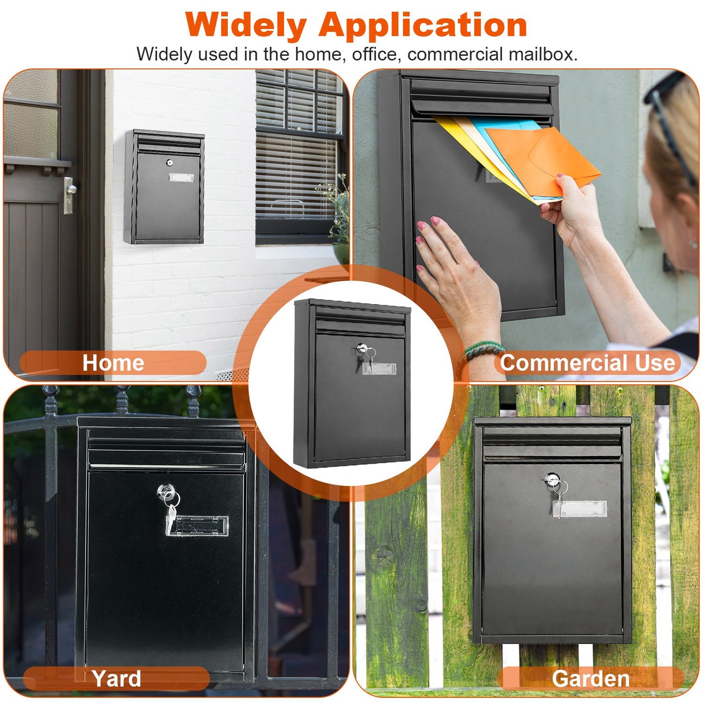 Wall Mount Mailbox with Lock - Galvanized Iron Secure Letter Box