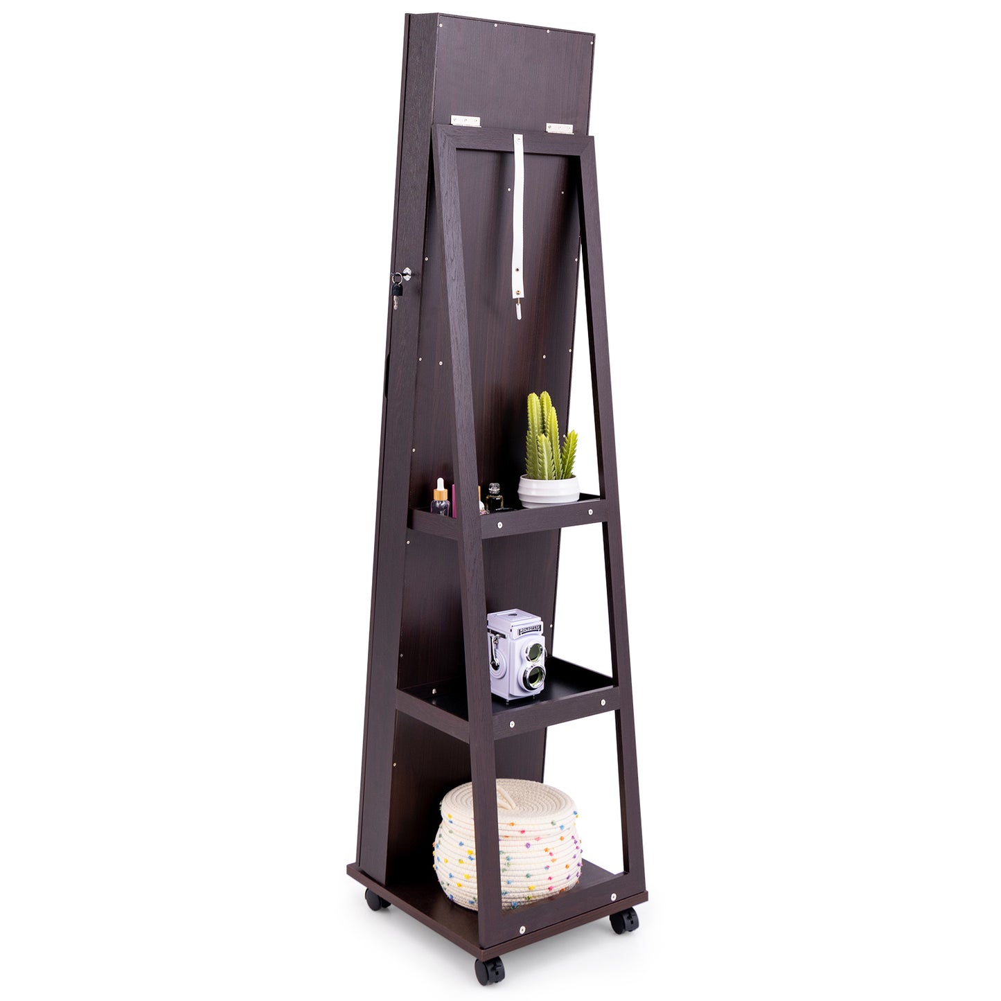 64-Inch Jewelry Armoire with Full-Length Mirror and LED Lights