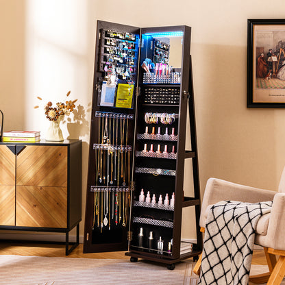 64-Inch Jewelry Armoire with Full-Length Mirror and LED Lights