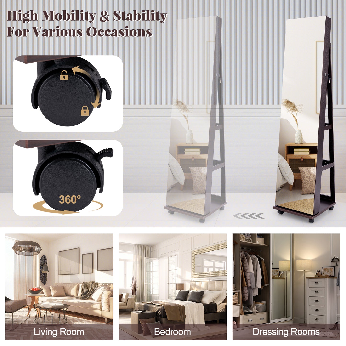 64-Inch Jewelry Armoire with Full-Length Mirror and LED Lights