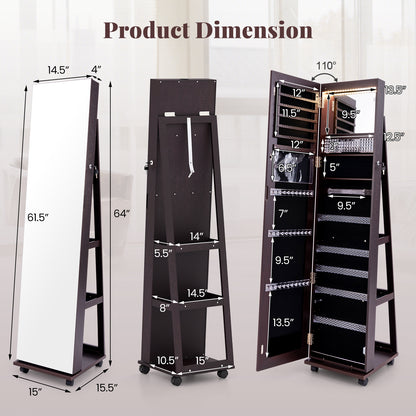 64-Inch Jewelry Armoire with Full-Length Mirror and LED Lights