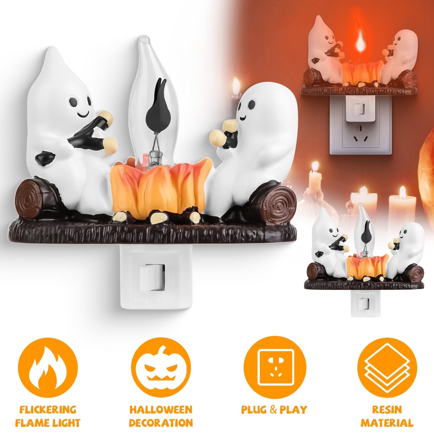 Ghost Campfire Flickering Night Light - 2 Pack Halloween Decor