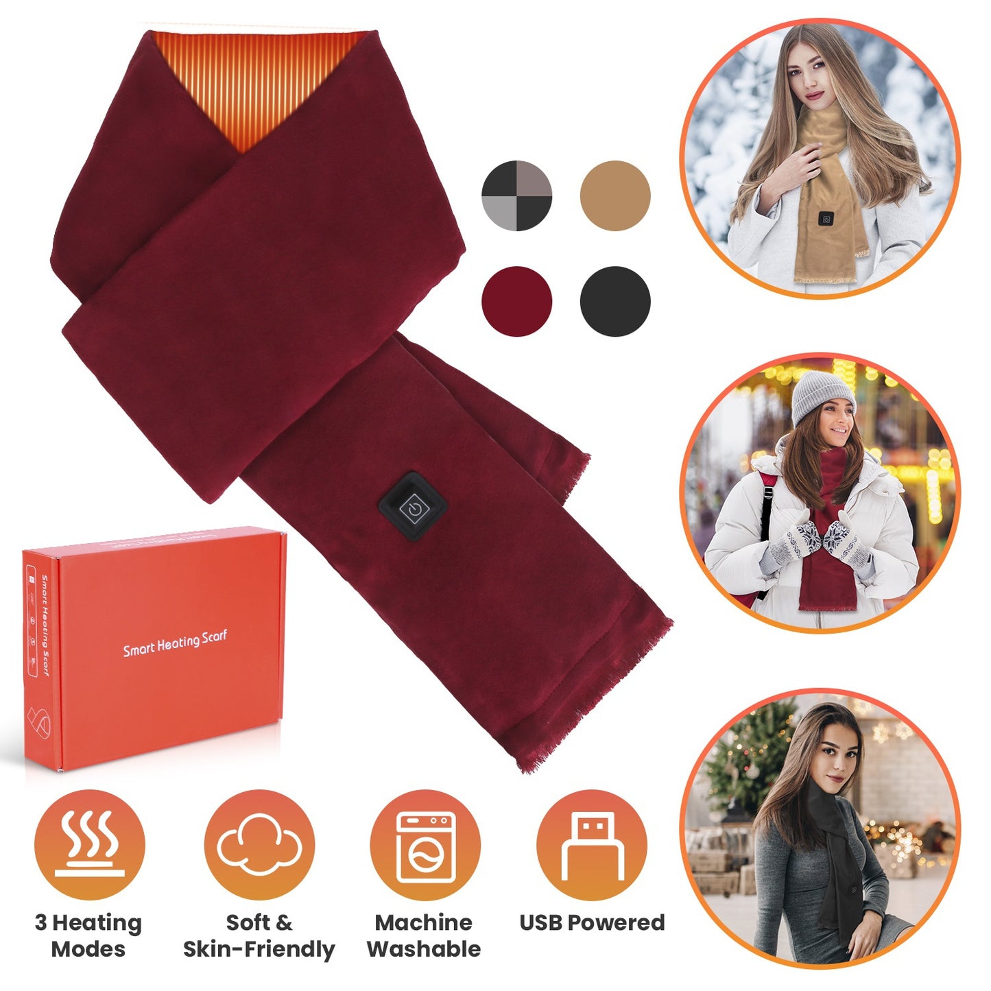 USB Heated Winter Scarf with 3 Temperature Settings