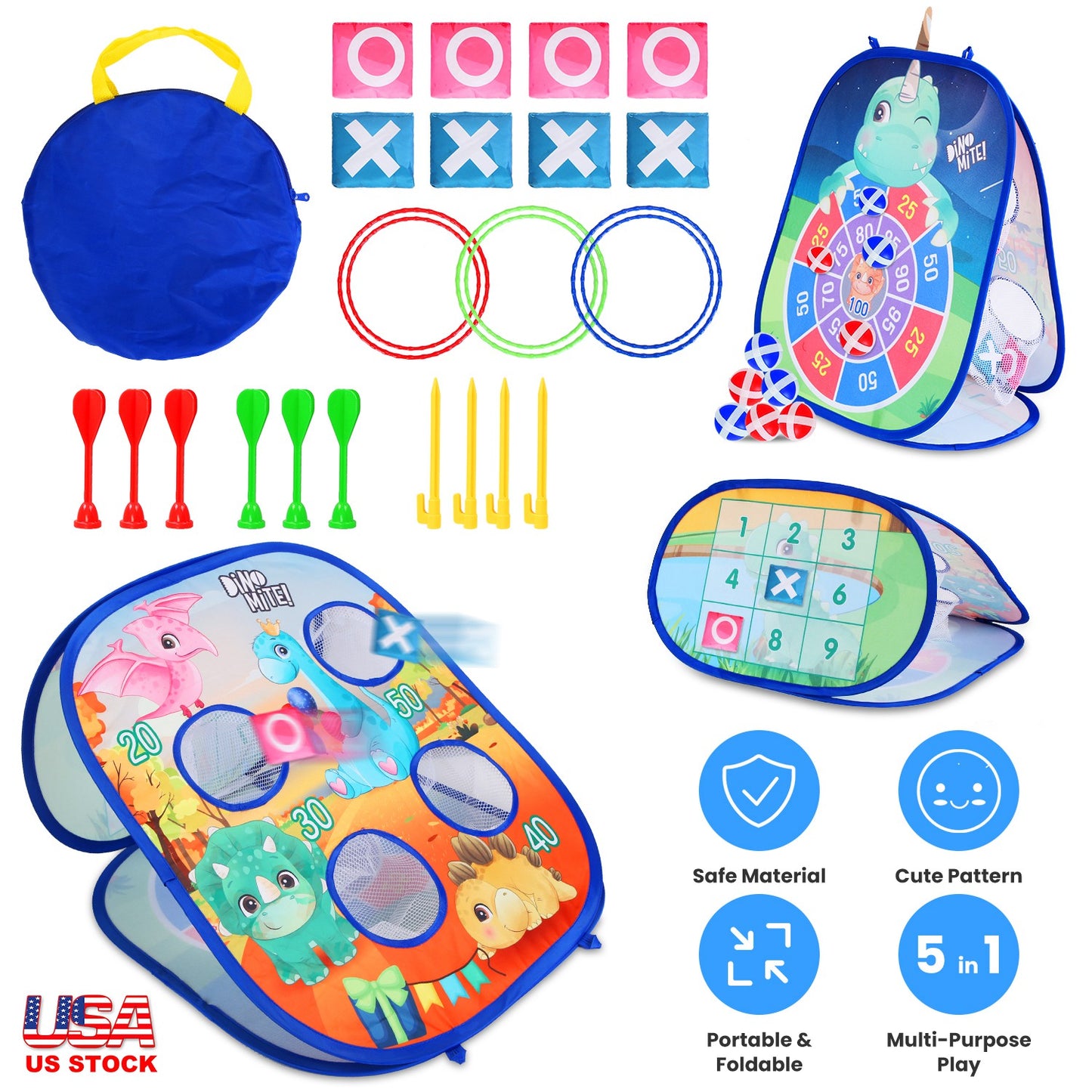 5-in-1 Bean Bag Toss Game Set with Dart Board & Storage Bag