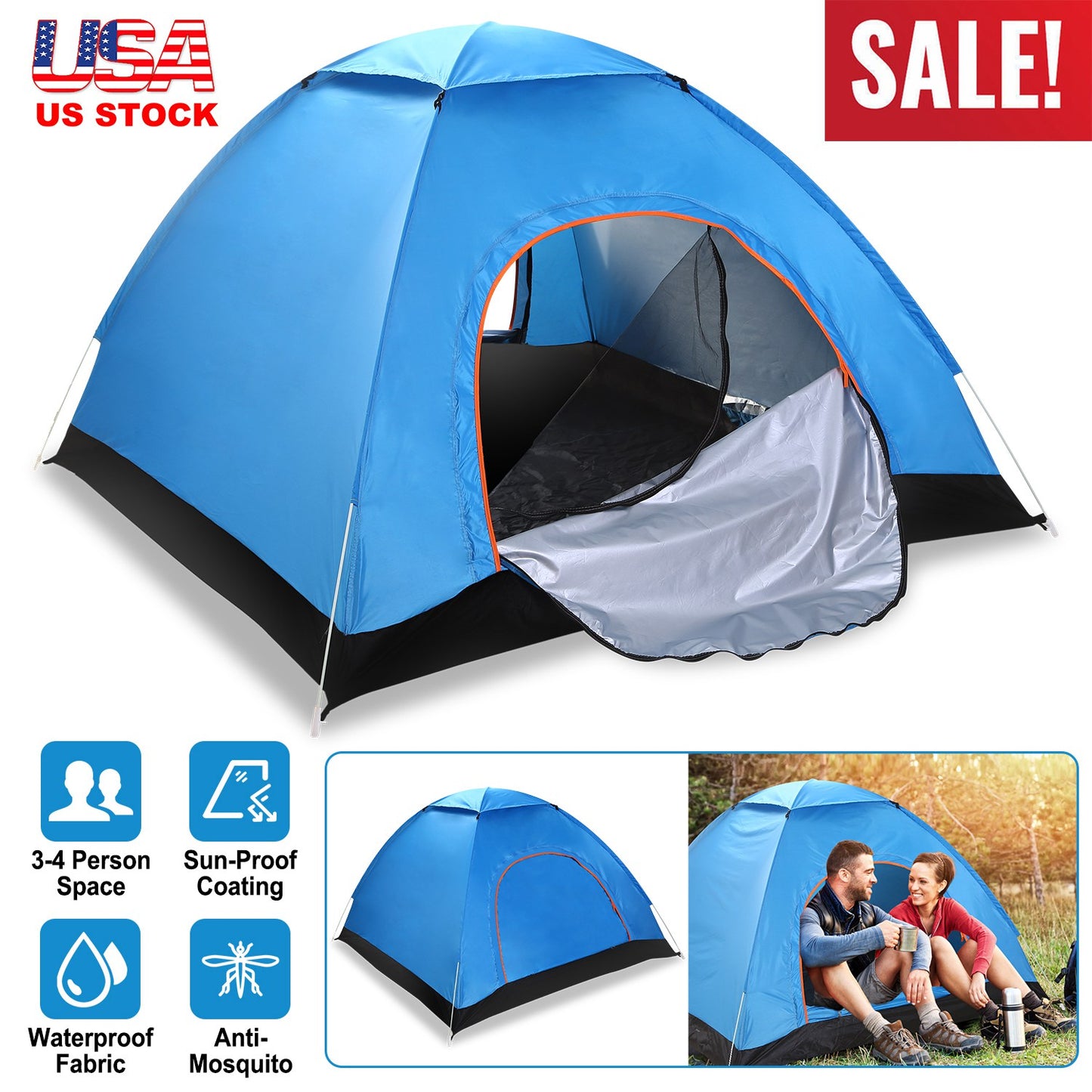 Pop Up Tent 4 Person Instant Setup Waterproof Camping Tent