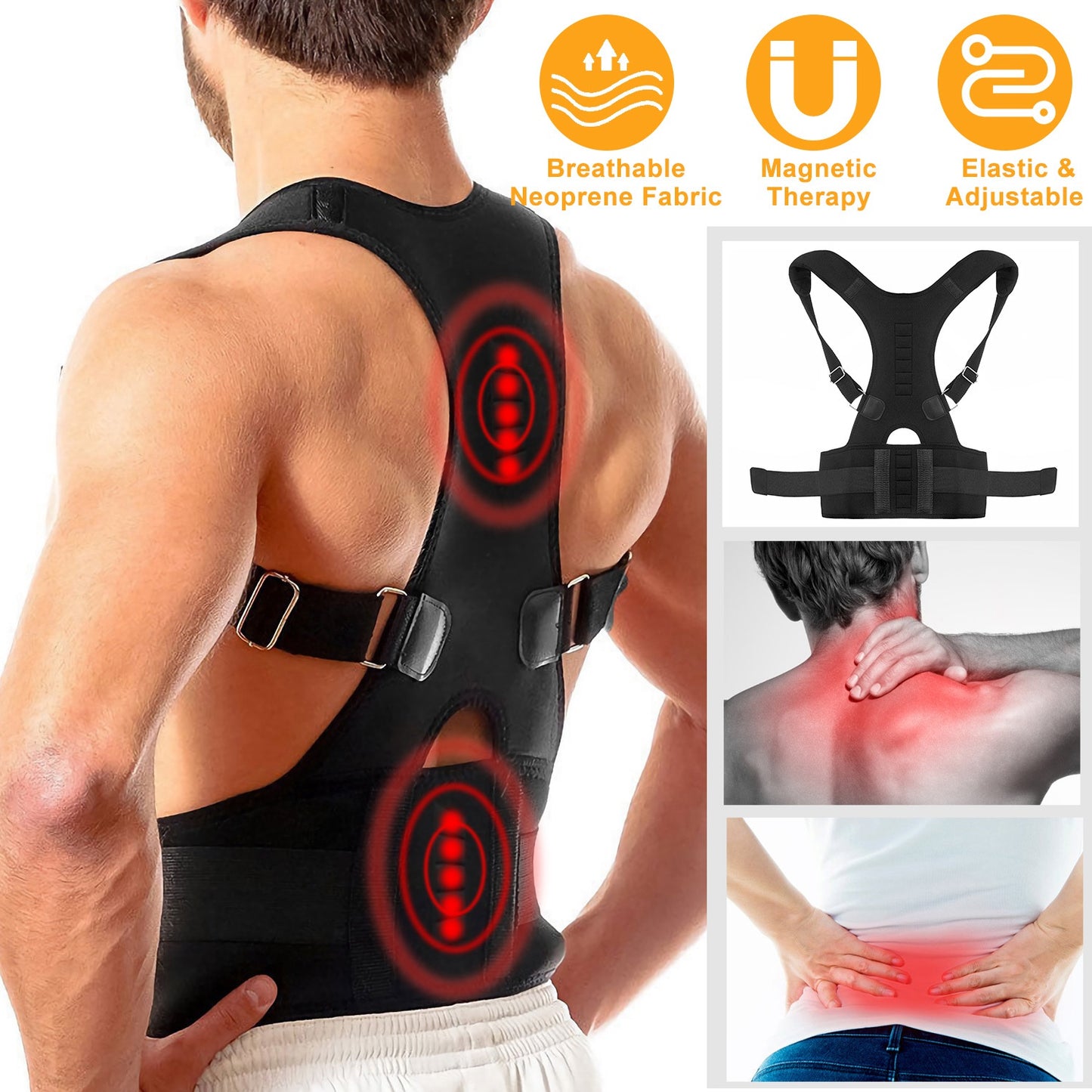 Magnetic Posture Corrector Back Brace with Lumbar Support