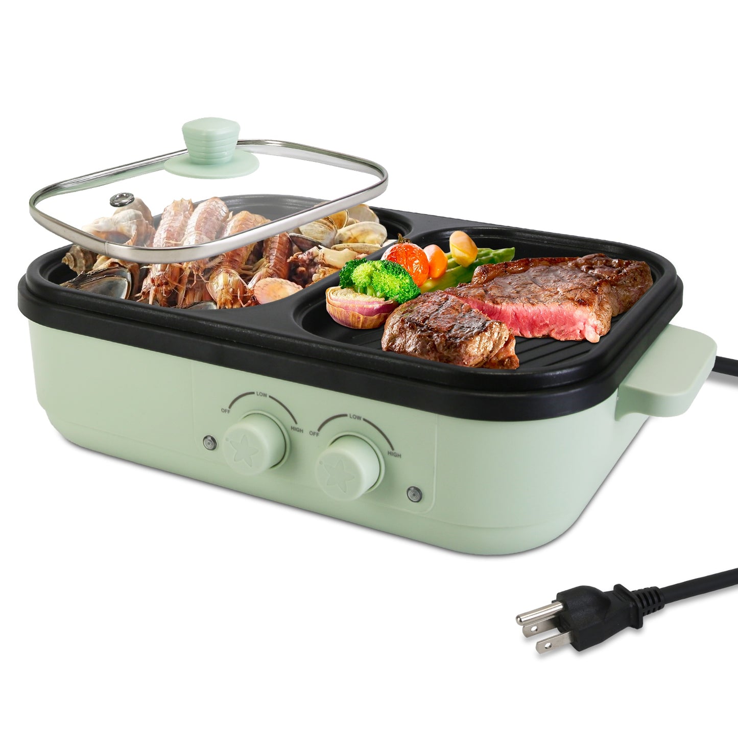 Electric Hot Pot with Grill 2-in-1 Combo for 1-2 People