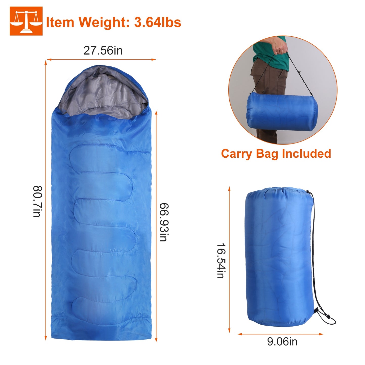 3-Season Sleeping Bag for Adults with Carry Bag 32-50°F