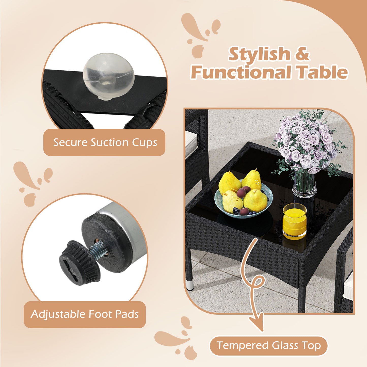 3-Piece Patio Conversation Set with Rattan Bistro Chairs & Table