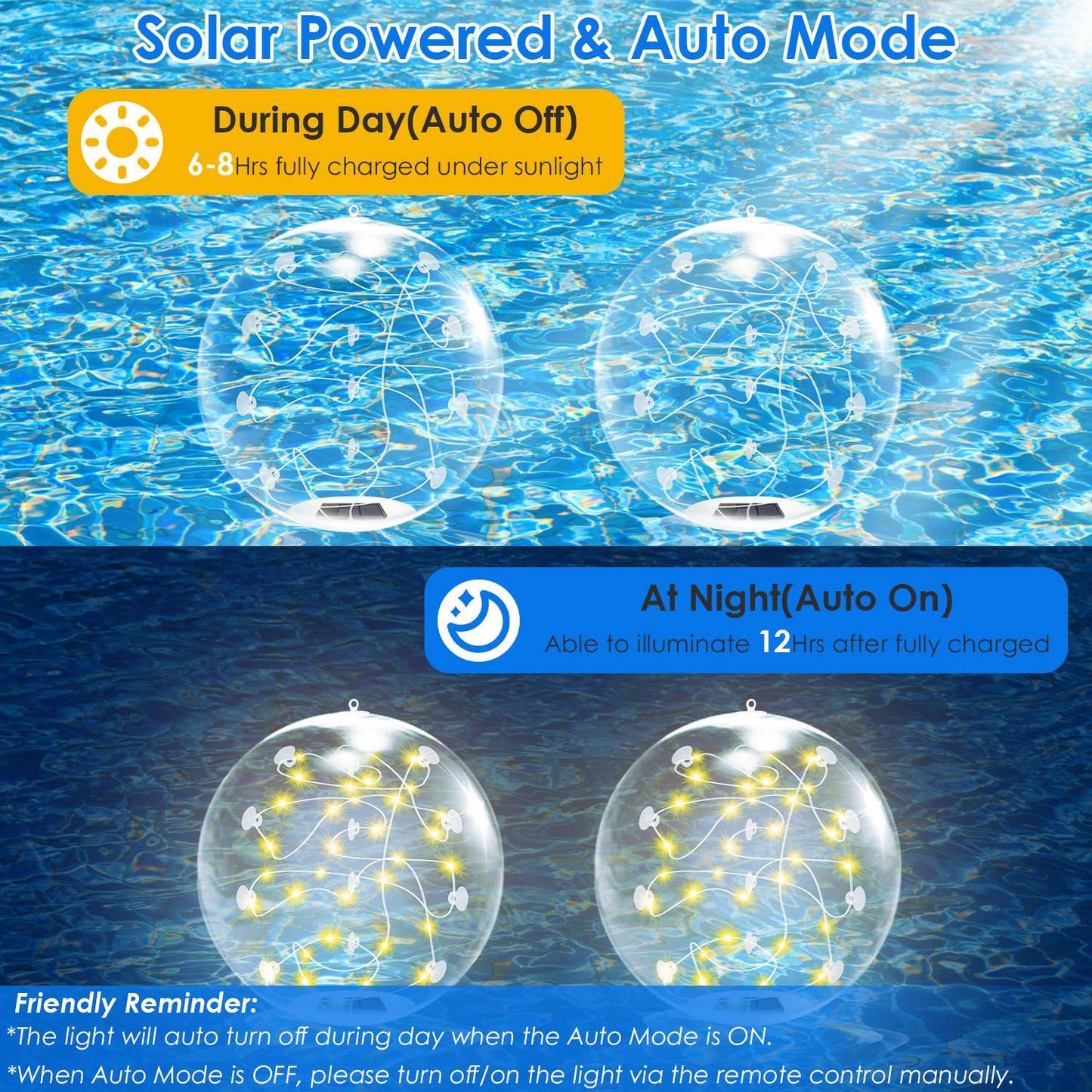 Solar Floating Pool Lights 14in with Remote Control (2-Pack)