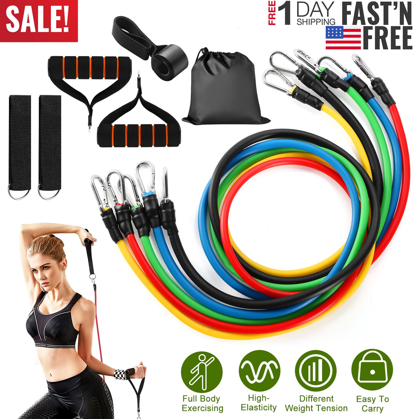 Resistance Bands Set 11-Piece with Door Anchor and Handles