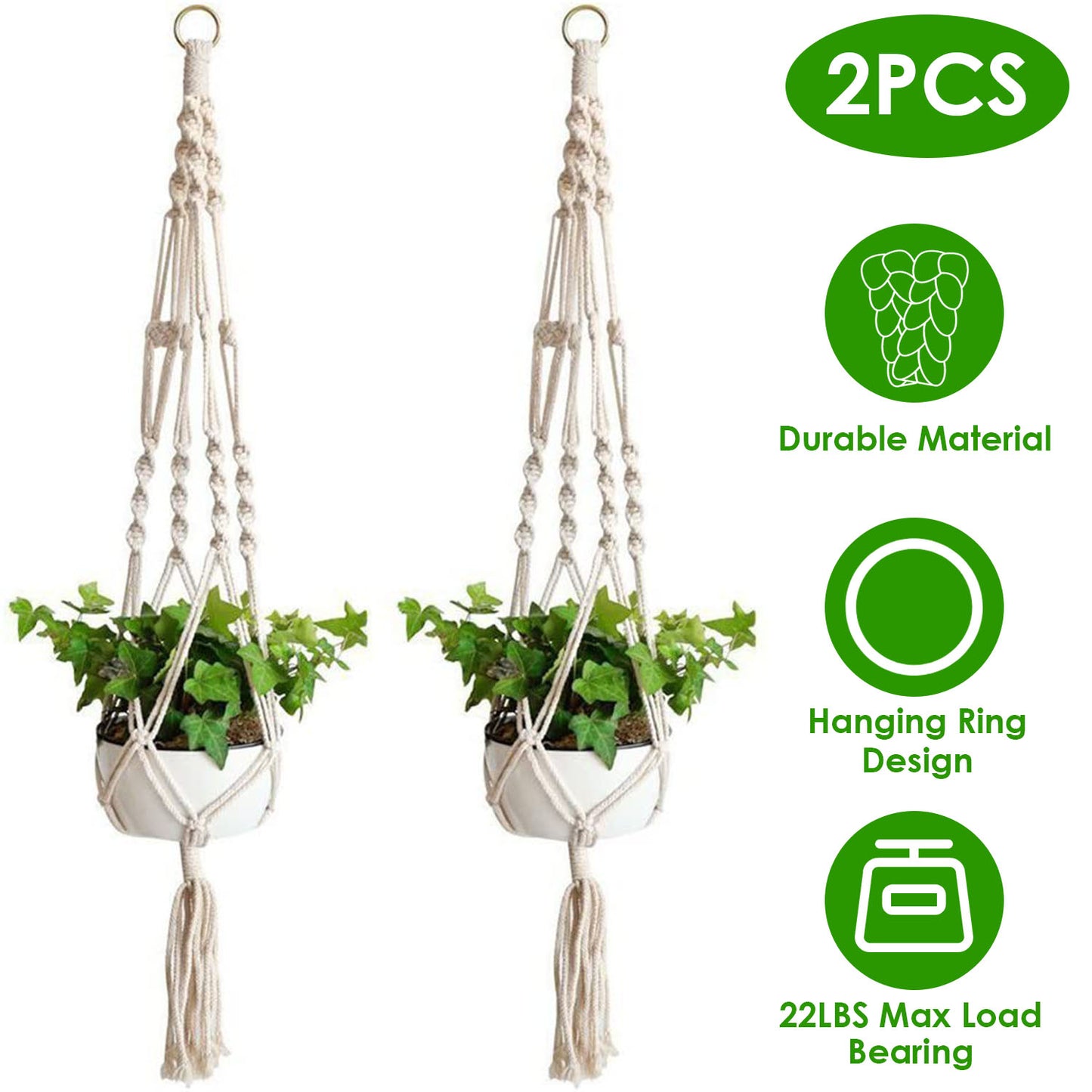 Cotton Rope Plant Hanger 40in - 2 Pack Macrame Hanging Planter