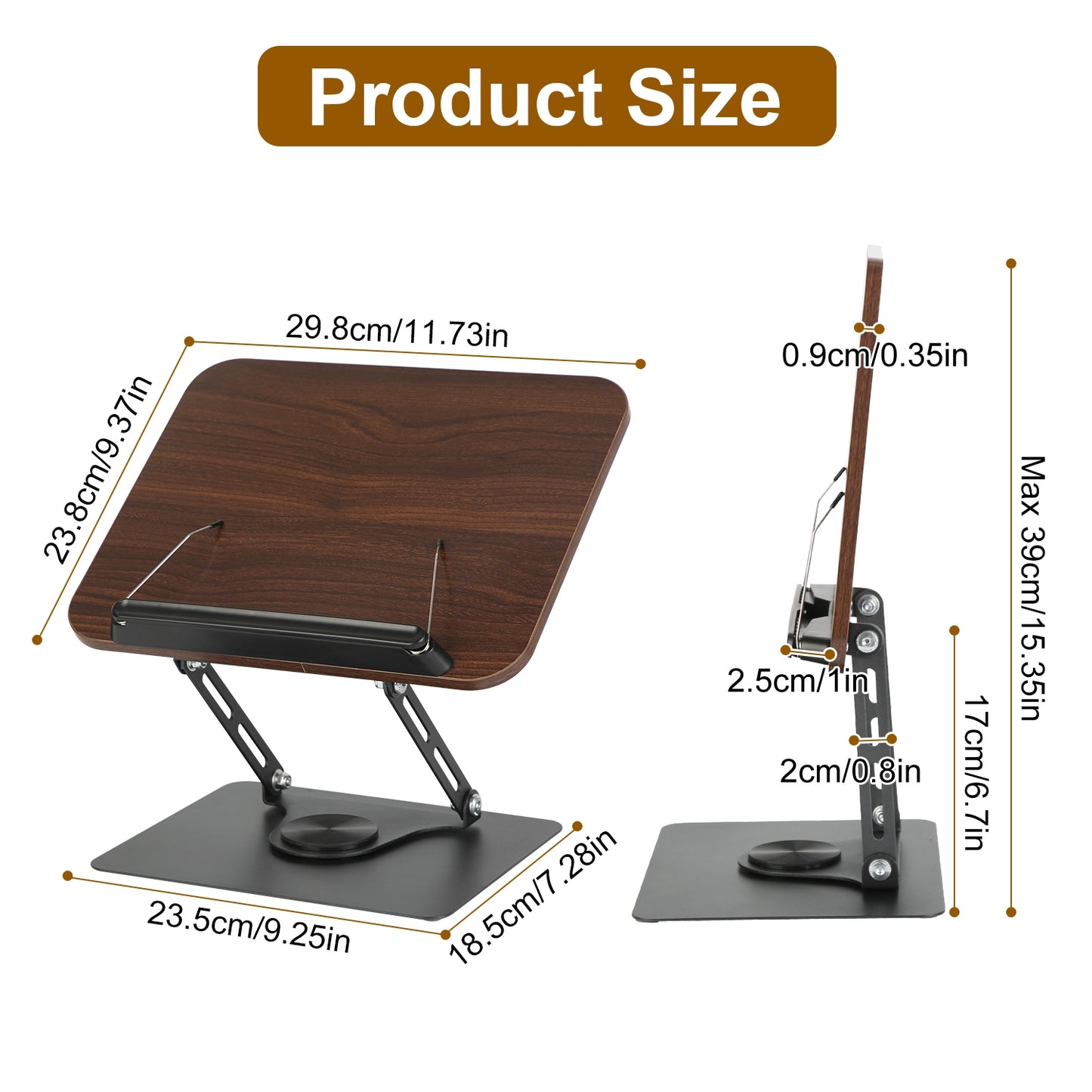 Adjustable Book Stand with 360° Rotatable Base & Paper Clips