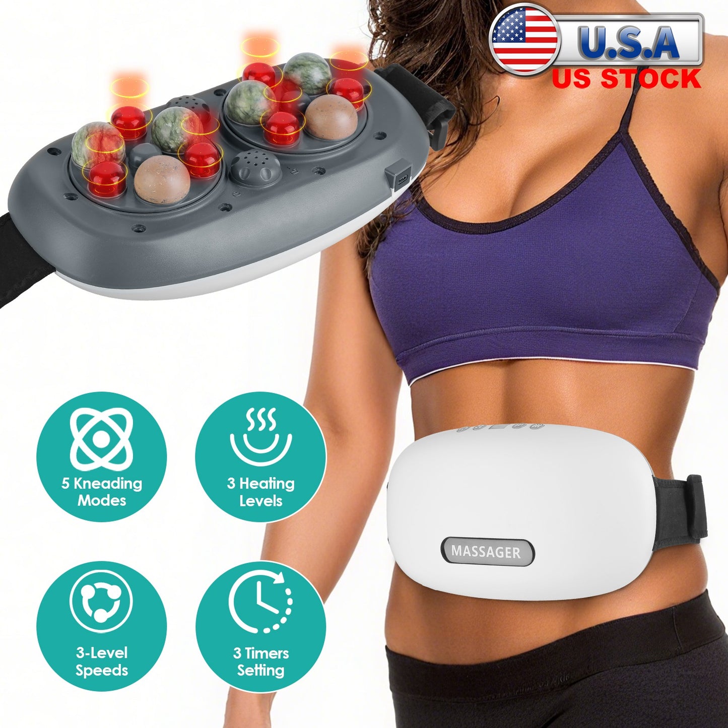 Abdominal Massager with Bian Stone, Red Light & Heat Therapy