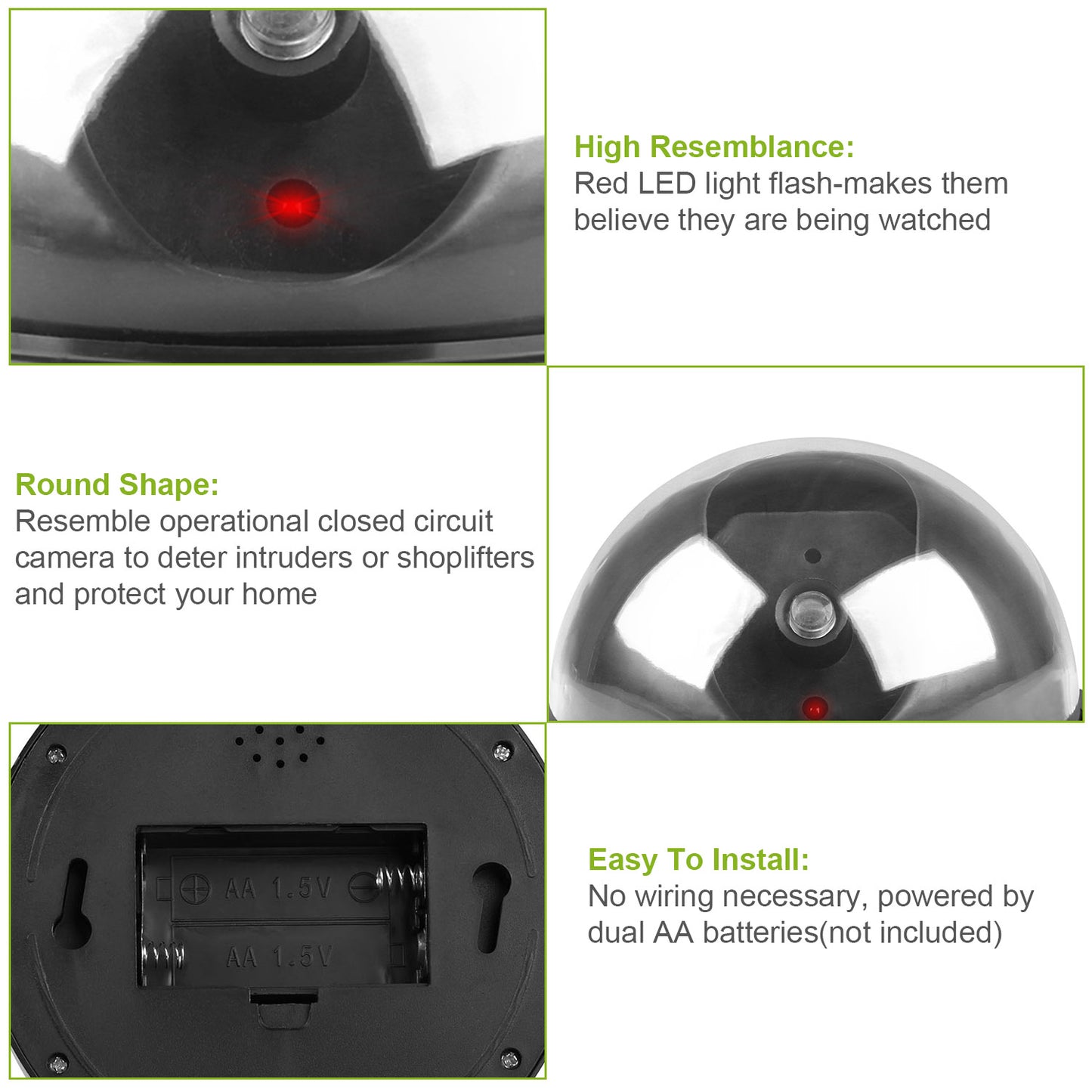 Dummy Security Camera Dome with Flashing LED Light (4-Pack)