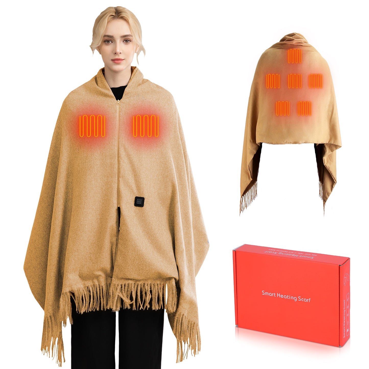 USB Heated Shawl with 3 Heat Levels and Zipper