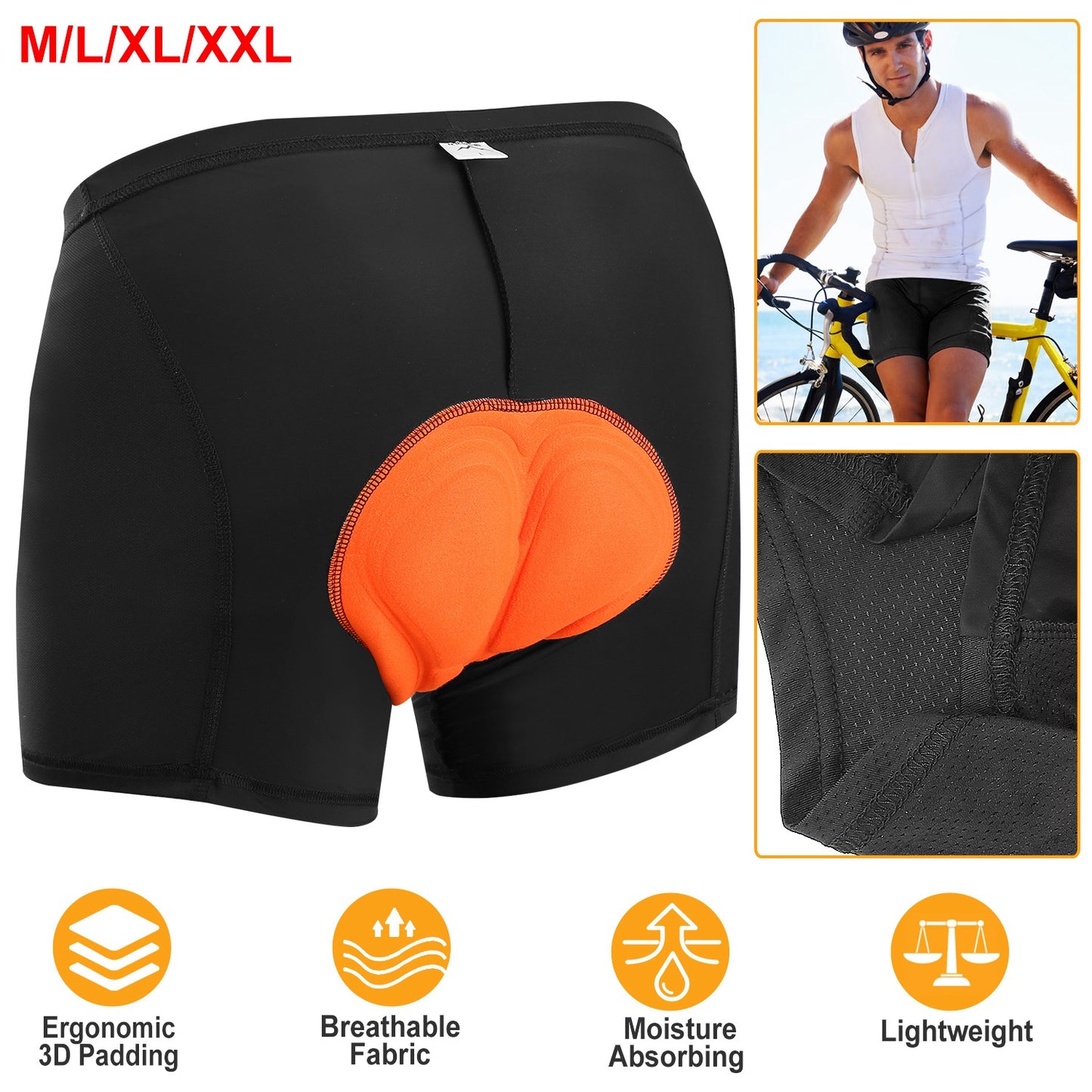 Men's 3D Padded Cycling Underwear Shorts with Moisture Wicking