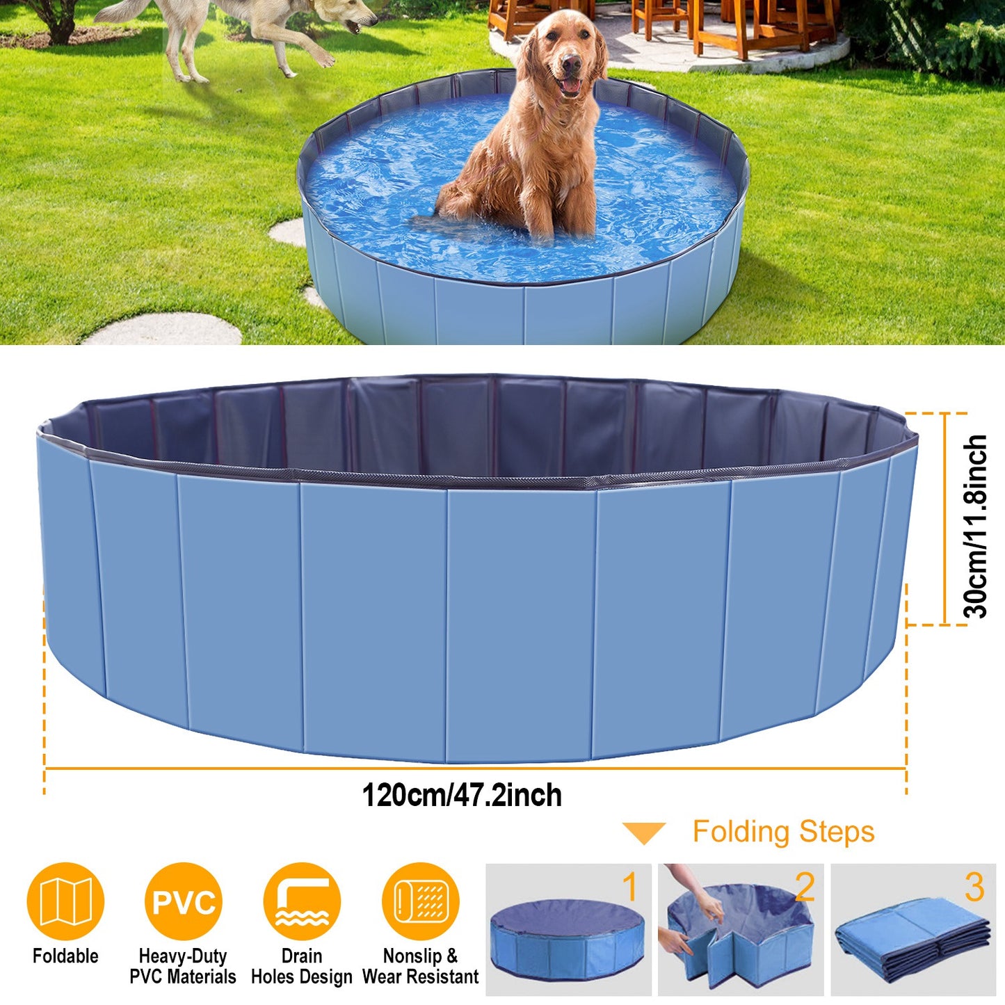 Foldable Pet Swimming Pool - 4ft PVC Dog Bath Tub